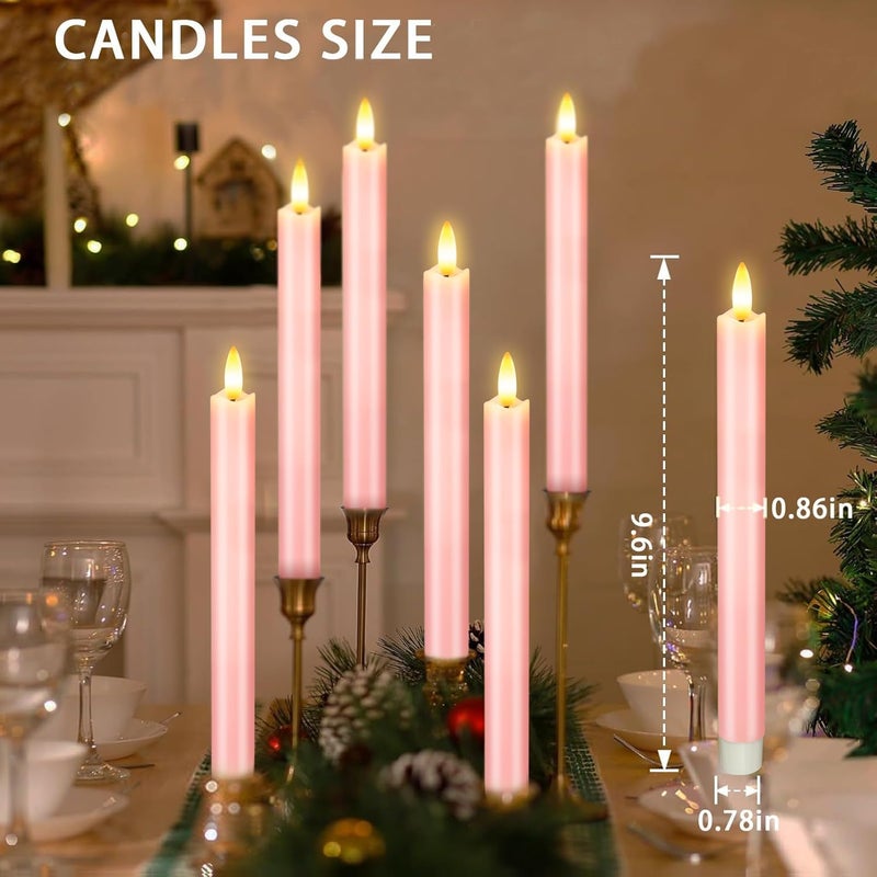 KSWING Upgraded Real Wax LED Flameless Pink Taper Candles with Remote, 6 PCS Candlesticks Battery Operated 3D Flickering - 9.6" Long Realistic Fake Candle Sticks for Home/Wedding/Fireplace Xmas Decor - Image 5